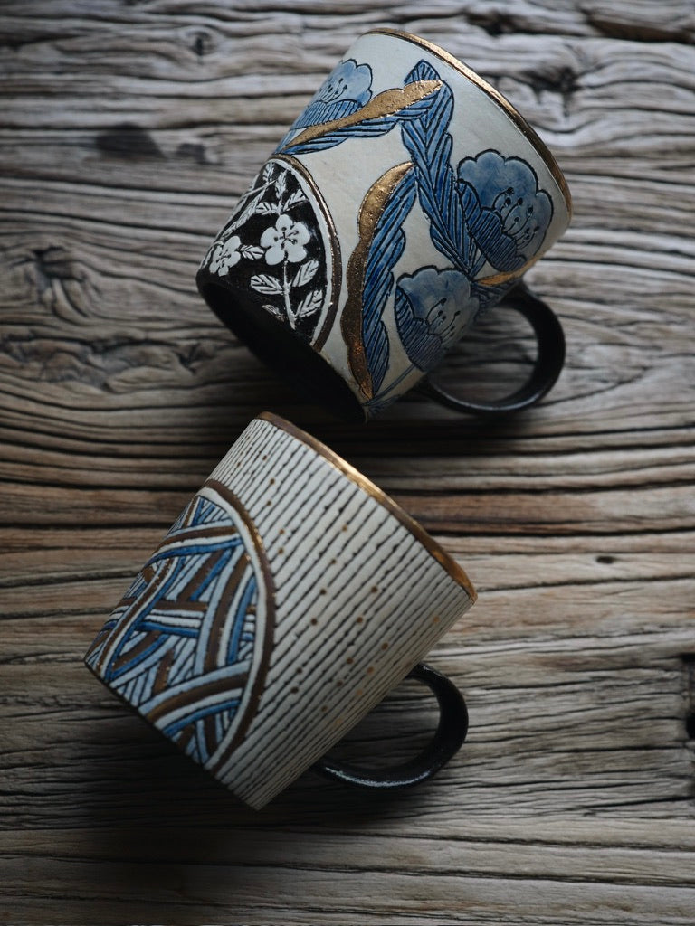 Blue Floral Gold-Accent Cup