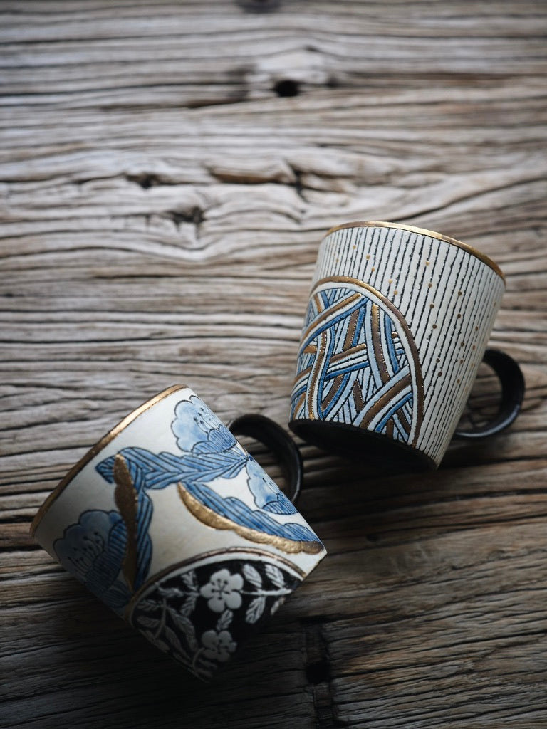 Blue Floral Gold-Accent Cup