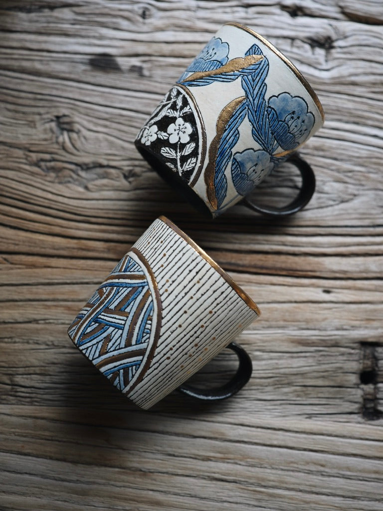 Blue Floral Gold-Accent Cup