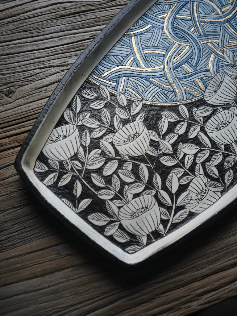 “Good Things Come in Lotus” – Blue & Gold Decorative Plate