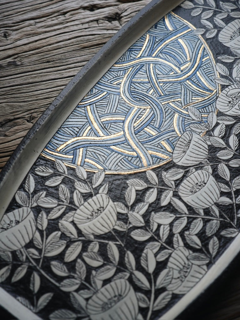 “Good Things Come in Lotus” – Blue & Gold Decorative Plate