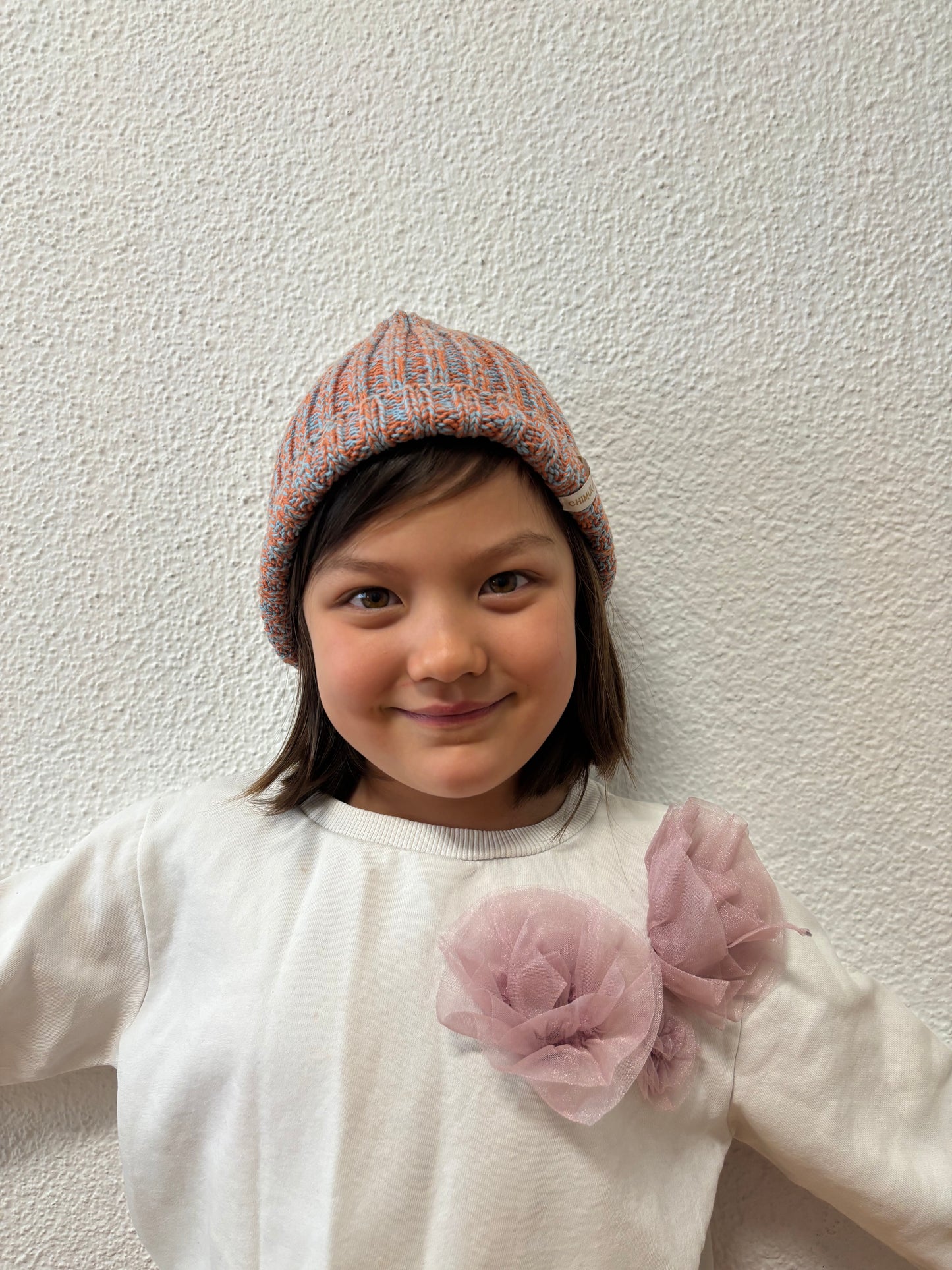 Kid stretchable hat - orange with light blue