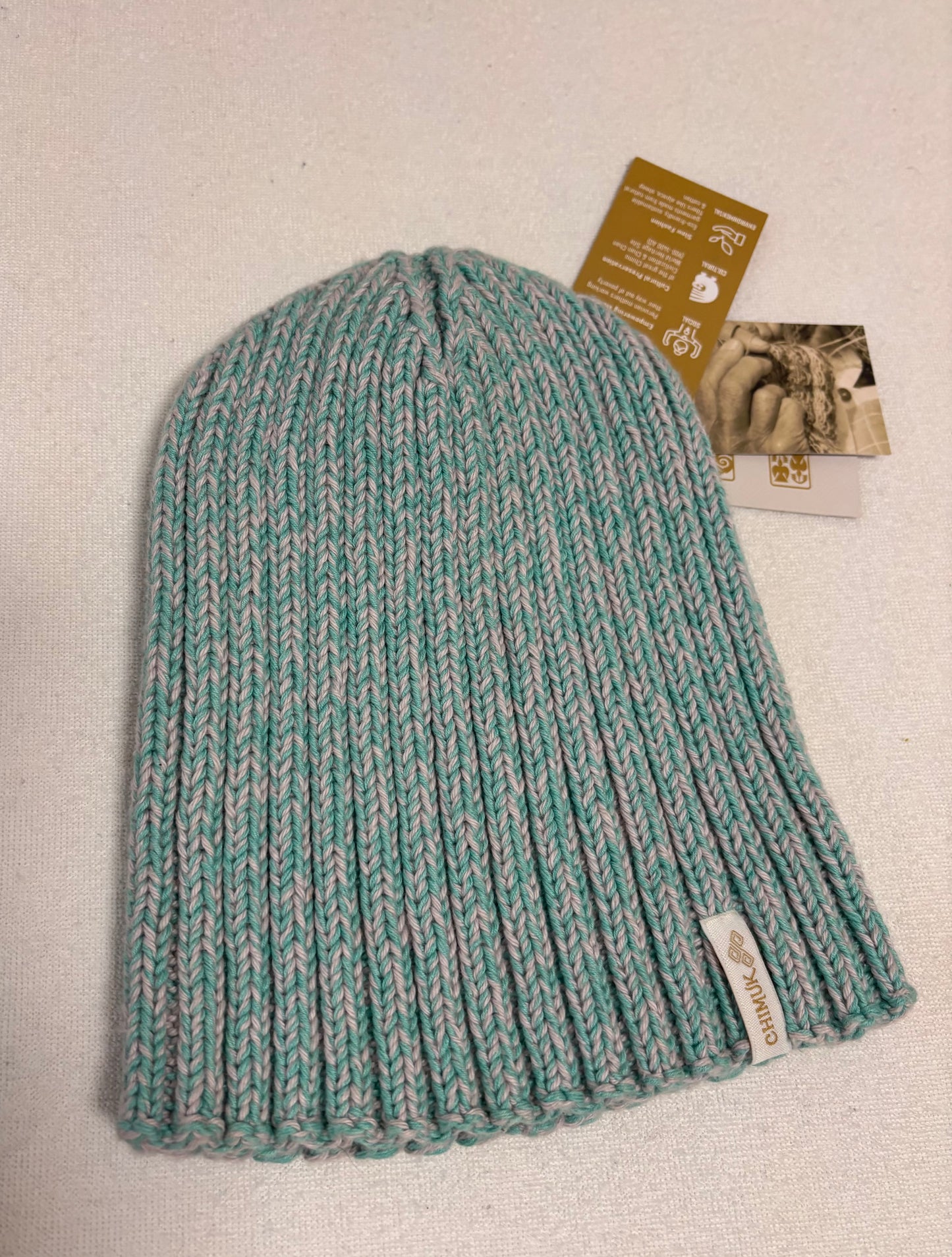 Kid stretchable hat - turquoise with gray