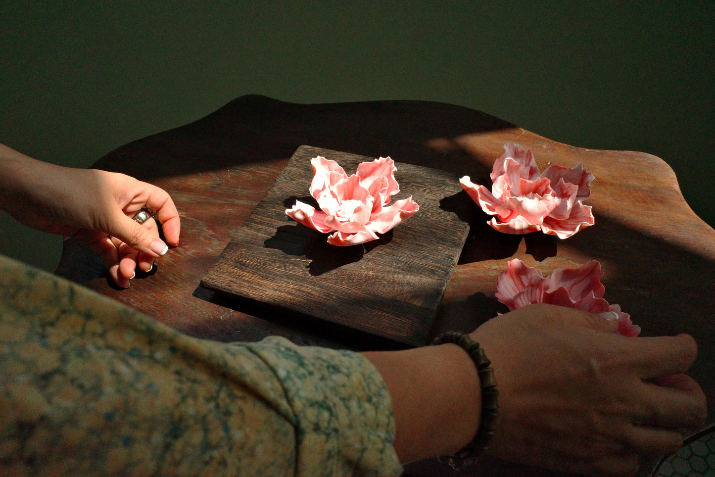 "Blooming Prosperity" Hand-Pinched Peony Porcelain Flower Set