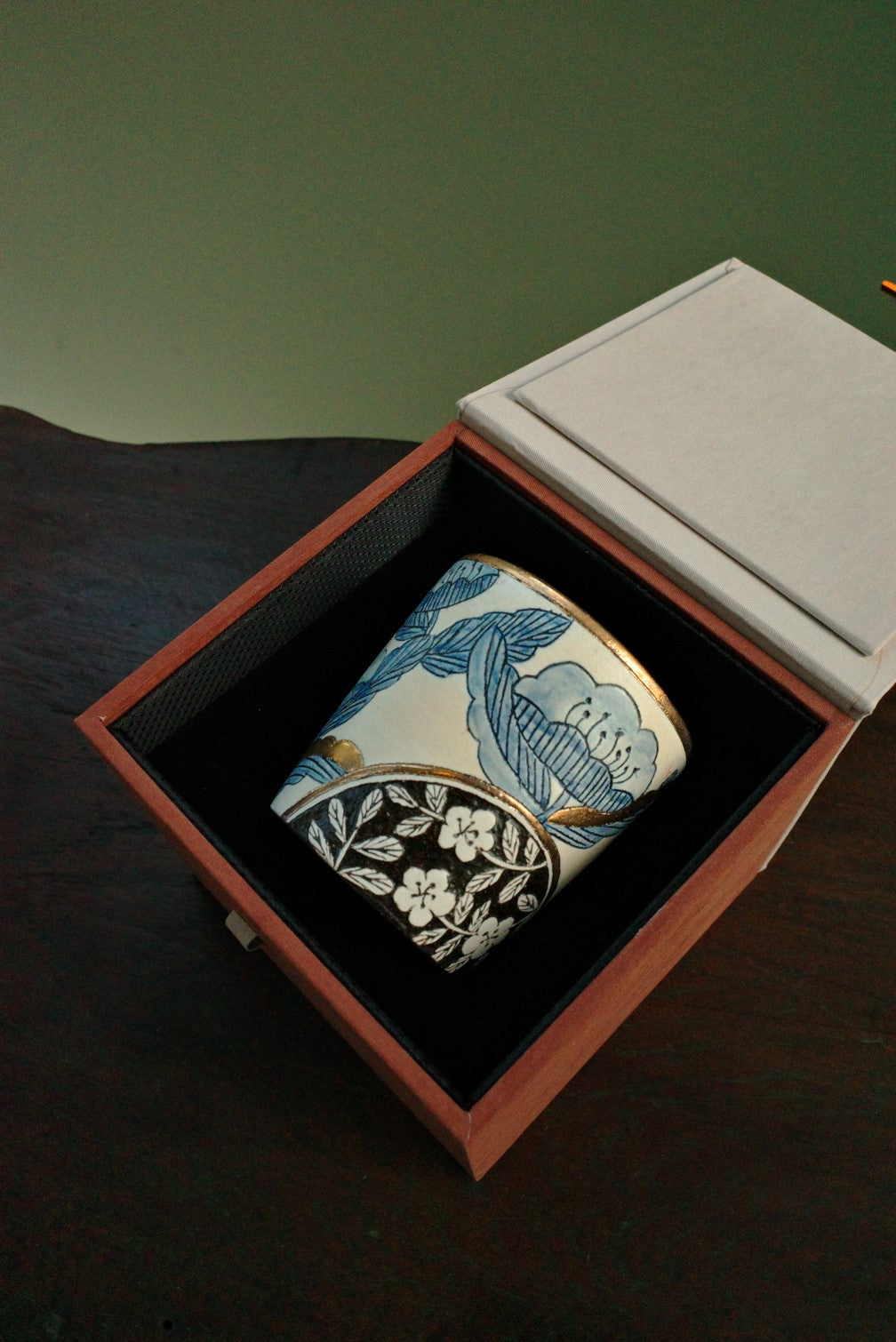 Blue Floral Gold-Accent Cup