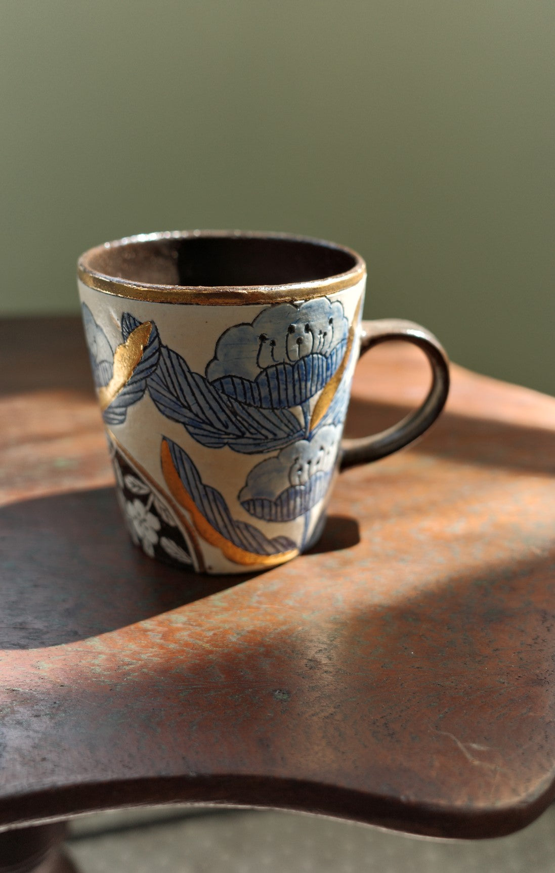 Blue Floral Gold-Accent Cup
