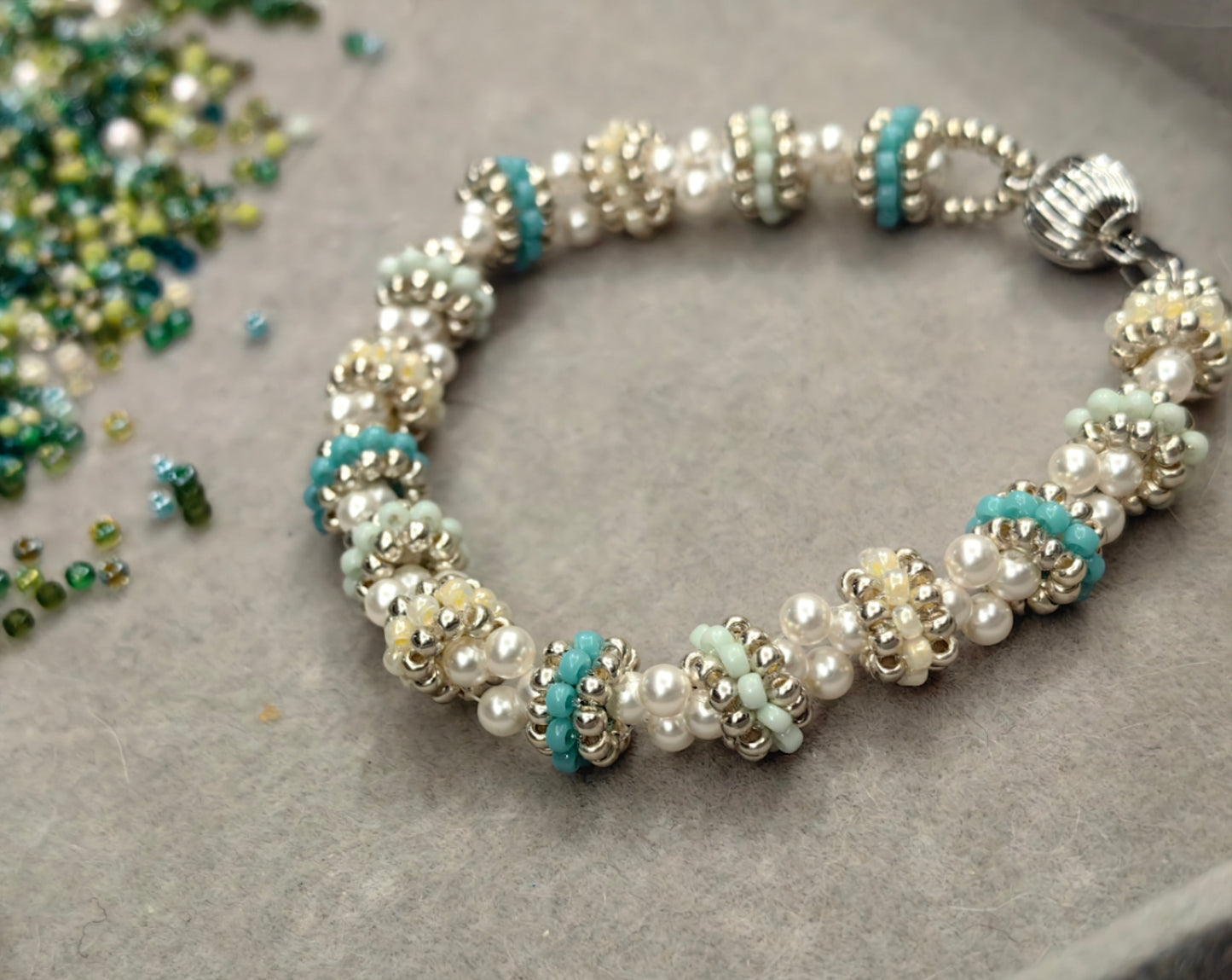 Beaded Pearl and Turquoise Bracelet