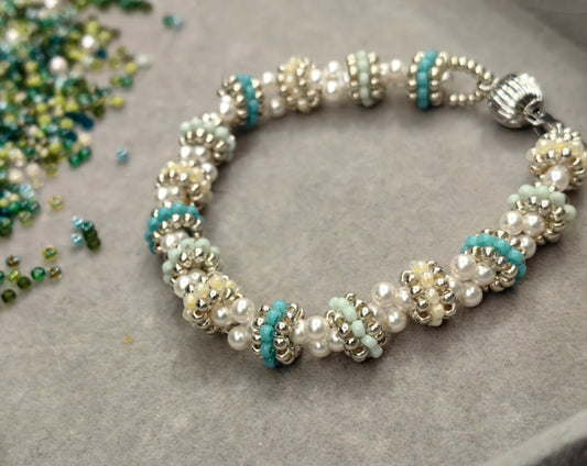 Beaded Pearl and Turquoise Bracelet