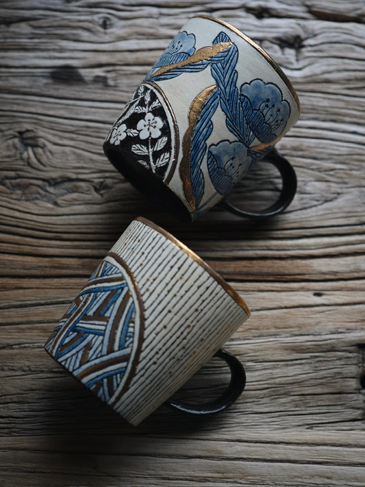 Blue Floral Gold-Accent Cup