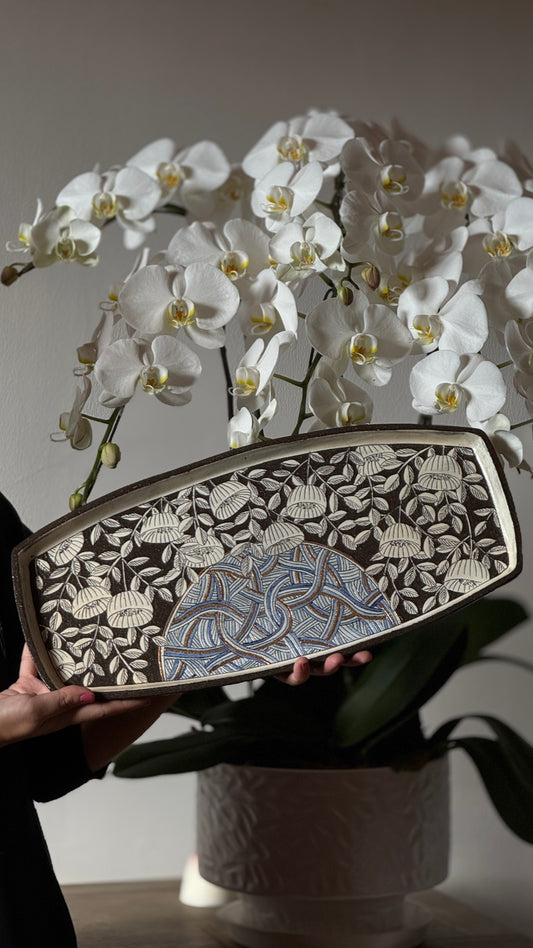 “Good Things Come in Lotus” – Blue & Gold Decorative Plate