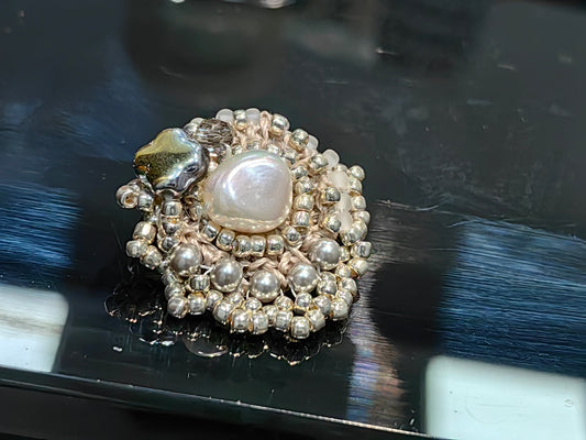 Celestial Cluster Brooch – Handcrafted Pearl & Metal Harmony